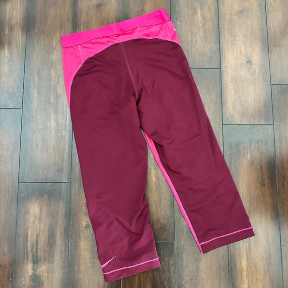 NIKE PRO fitness leggings running yoga pants M TOP Maroon Cranberry Red Pink - Picture 3 of 8